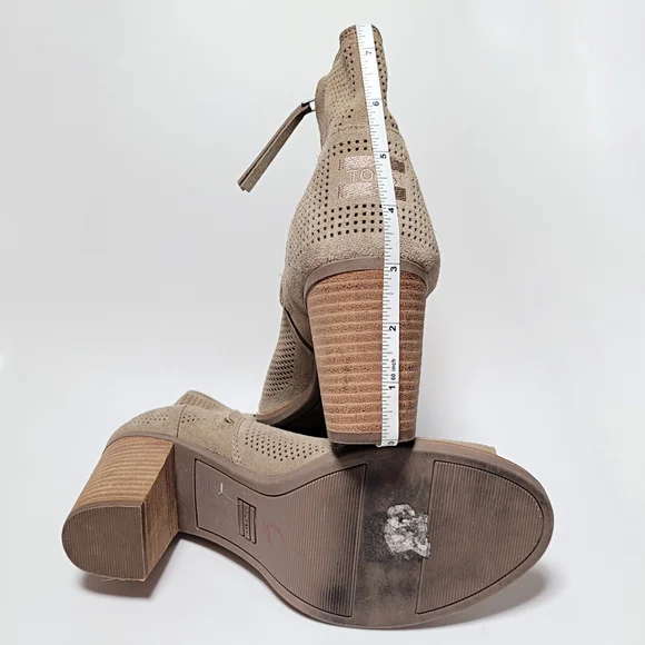 Toms Taupe Peep Toe Chunky Heel Booties - Picture 4 of 5